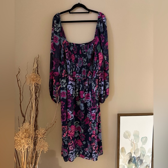 Addition Elle Dresses & Skirts - Addition Elle Navy and Pink Floral Long Sleeve Dress